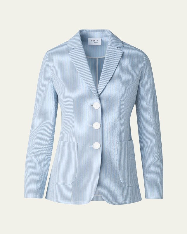 Striped Seersucker Three Button Blazer